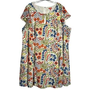 ModCloth Womens 3X Floral Paisley Shift Dress Multicolor Keyhole Flutter‎ Sleeve